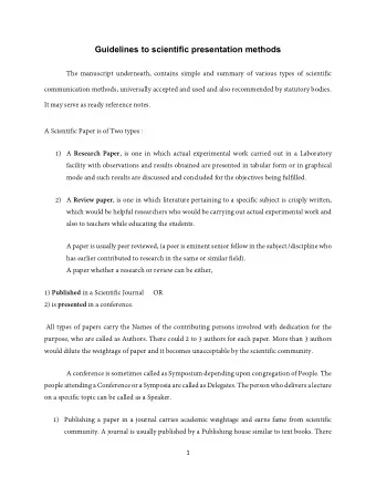 Guidelines to scientific presentation methods 1) A Research Paper , is one in which actual