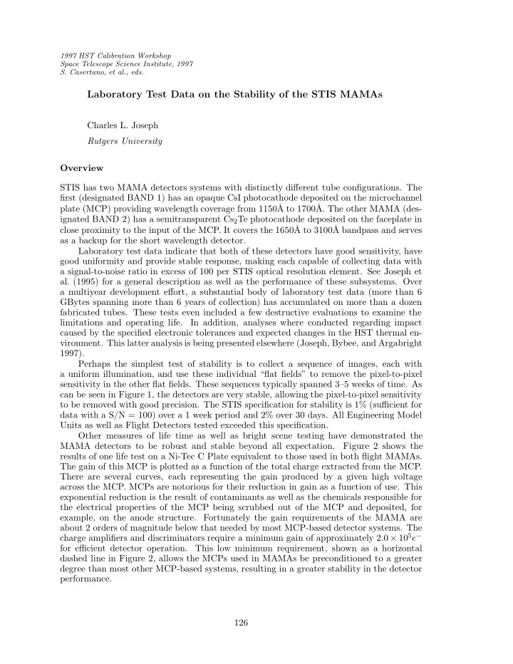laboratory test data on the stability of the stis mamas