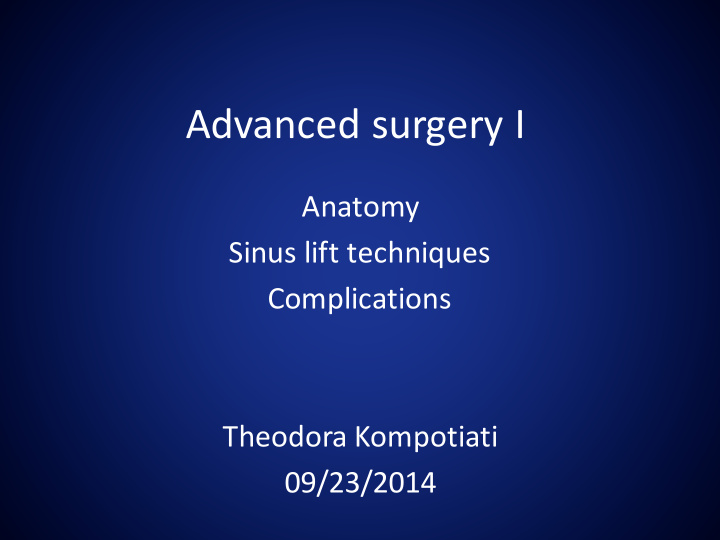 advanced surgery i