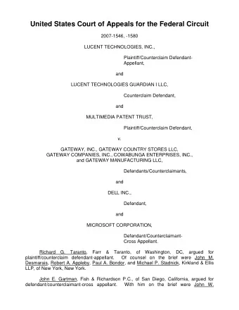 United States Court of Appeals for the Federal Circuit  2007-1546, -1580  LUCENT TECHNOLOGIES,