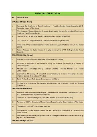 LIST OF ORAL PRESENTATION  No  Abstracts Title  ORAL SESSION 1 (Al-Biruni)  1  Assessing the