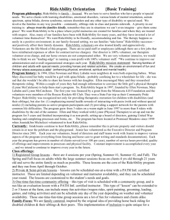 RideAbility Orientation         {Basic Training} Program philosophy: RideAbility is family