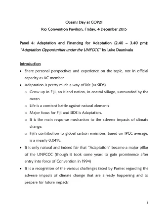 Ocea  Oceans D  ns Day at COP  ay at COP21  Rio  Rio Conventio  Convention Pa  n Pavi  vili  lion,