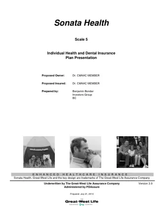 Sonata Health  Scale 5  Individual Health and Dental Insurance  Plan Presentation  Proposed Owner: