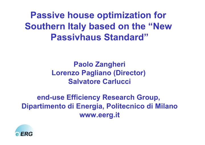 passive house optimization for southern italy based on