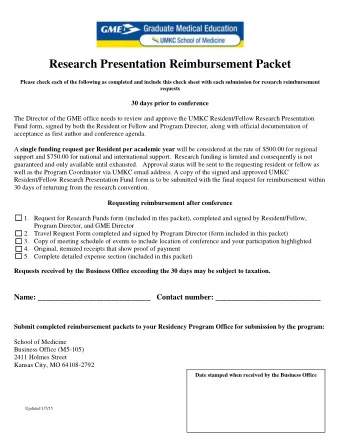 Research Presentation Reimbursement Packet  Please check each of the following as completed and