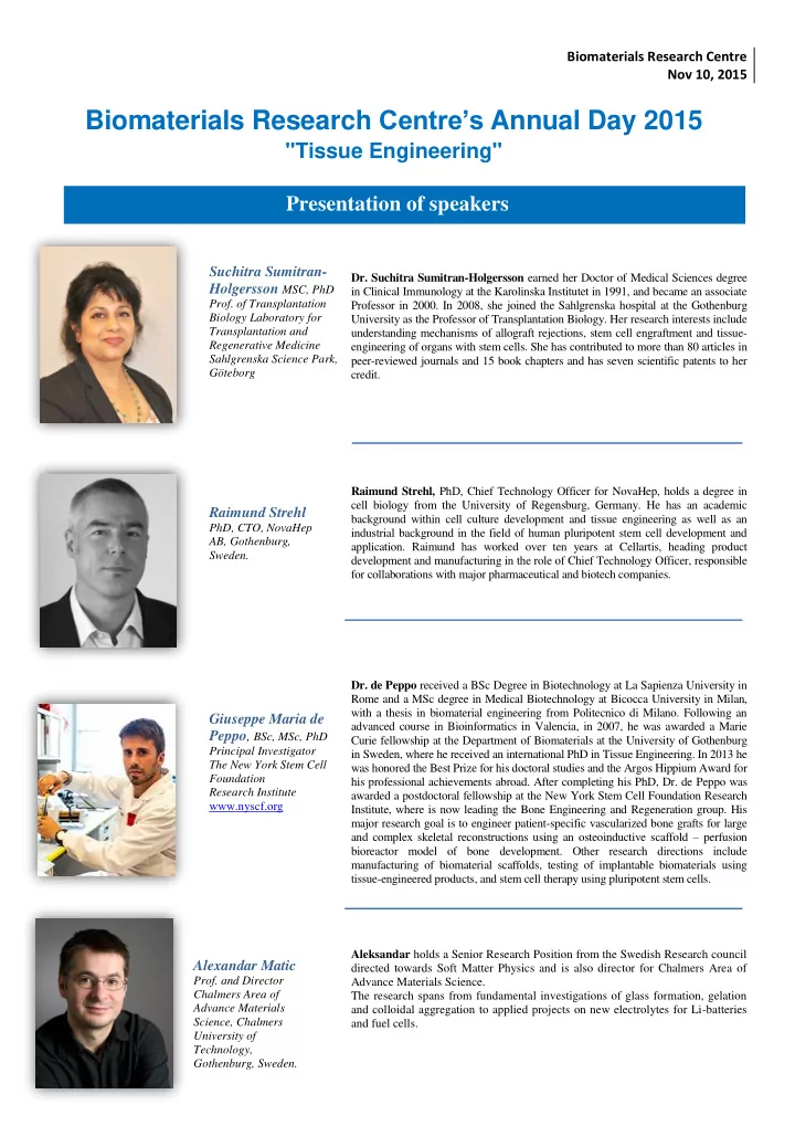 biomaterials research centre s annual day 2015