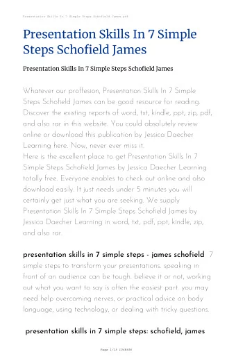 Presentation Skills In 7 Simple  Steps Schofield James  Presentation Skills In 7 Simple Steps