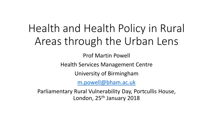 health and health policy in rural