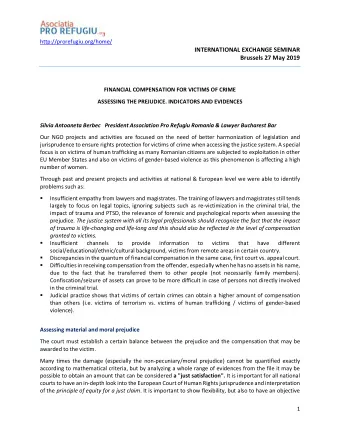 INTERNATIONAL EXCHANGE SEMINAR  Brussels 27 May 2019  FINANCIAL COMPENSATION FOR VICTIMS OF CRIME