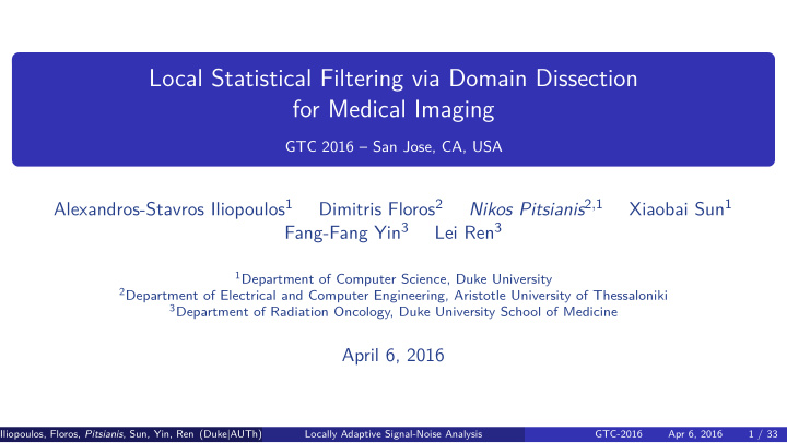 local statistical filtering via domain dissection for