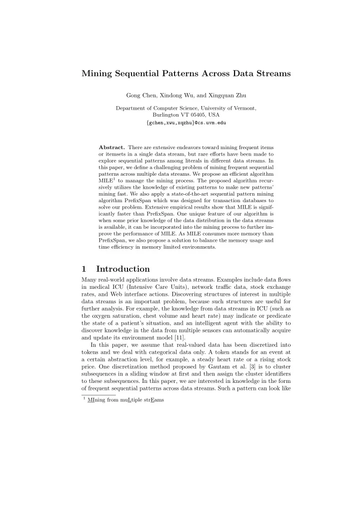 mining sequential patterns across data streams