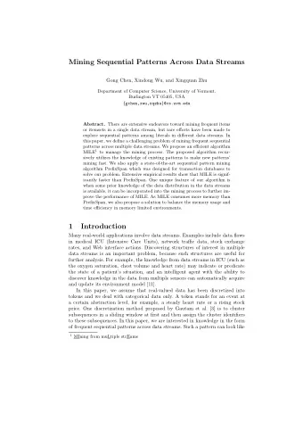 Mining Sequential Patterns Across Data Streams  Gong Chen, Xindong Wu, and Xingquan Zhu  Department