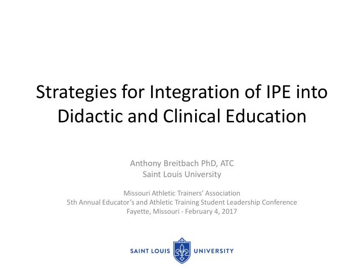 strategies for integration of ipe into didactic and