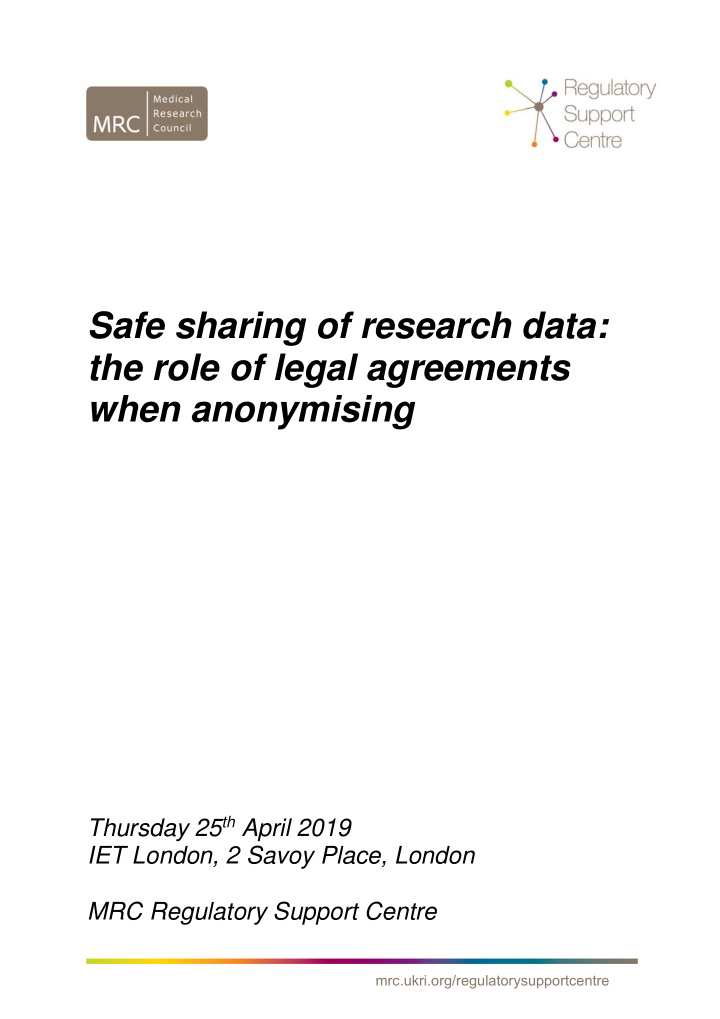 safe sharing of research data the role of legal