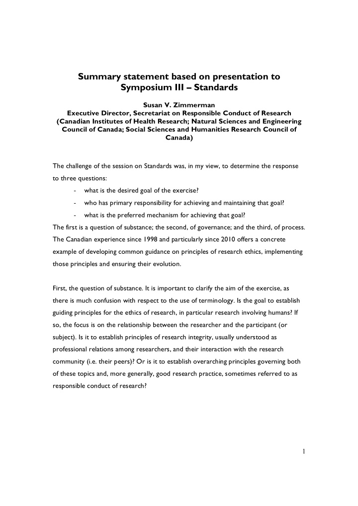 summary statement based on presentation to symposium iii