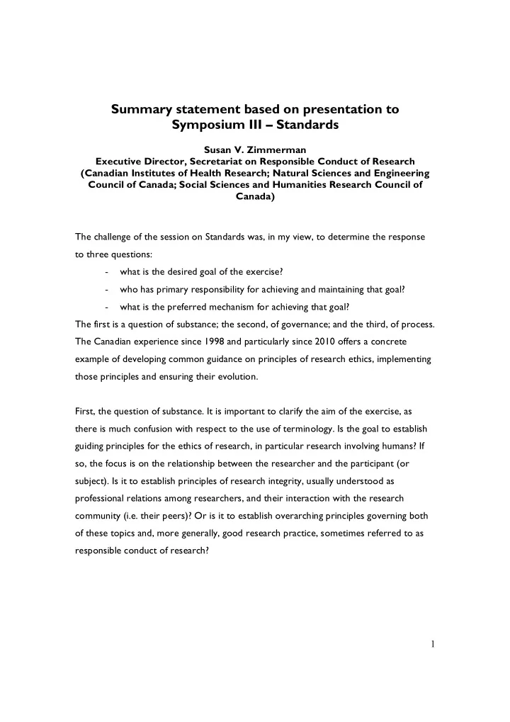 summary statement based on presentation to symposium iii