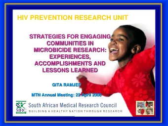 HIV PREVENTION RESEARCH UNIT  STRATEGIES FOR ENGAGING  STRATEGIES FOR ENGAGING  COMMUNITIES IN