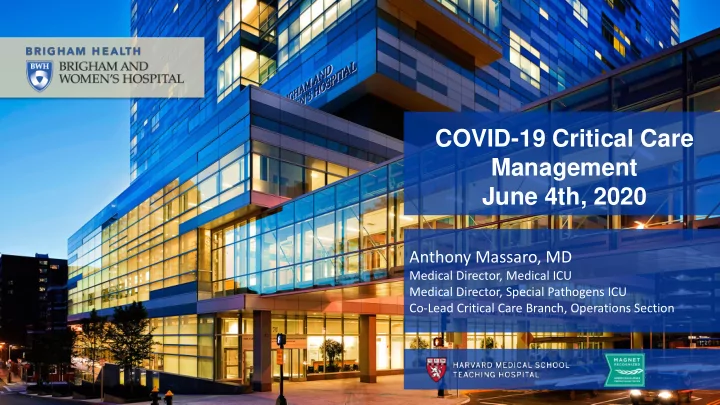 covid 19 critical care management june 4th 2020