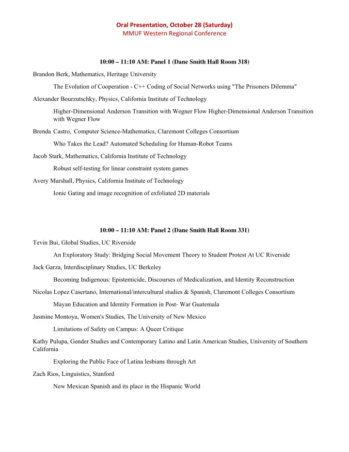oral presentation october 28 saturday mmuf western