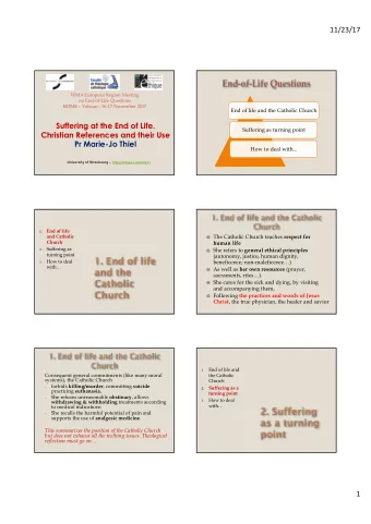 Suffering at the End of Life.  Suffering as turning point  Christian References and their Use  Pr
