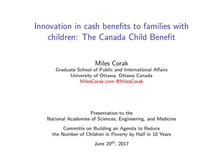 innovation in cash benefits to families with children the