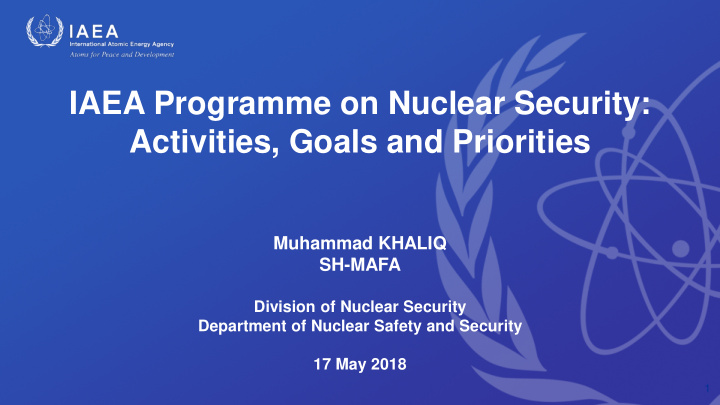 iaea programme on nuclear security activities goals and