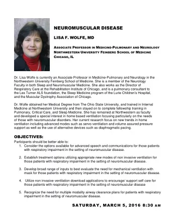 NEUROMUSCULAR DISEASE LISA F. WOLFE, MD A SSOCIATE P ROFESSOR IN M EDICINE -P ULMONARY AND N