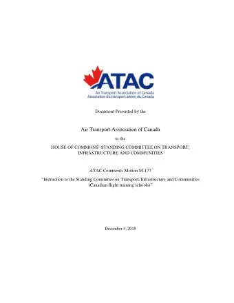 Air Transport Association of Canada  to the  HOUSE OF COMMONS STANDING COMMITTEE ON TRANSPORT,