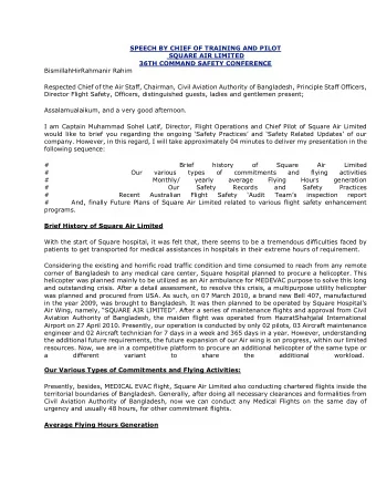 SPEECH BY CHIEF OF TRAINING AND PILOT  SQUARE AIR LIMITED  36TH COMMAND SAFETY CONFERENCE