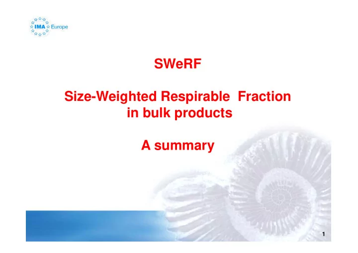 swerf size weighted respirable fraction size weighted