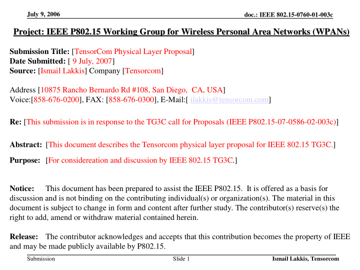 project ieee p802 15 working group for wireless personal