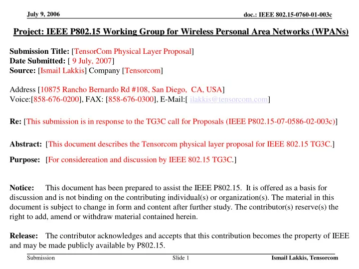 project ieee p802 15 working group for wireless personal