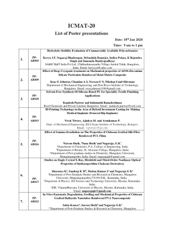 ICMAT-20  List of Poster presentations Date: 18 th Jan 2020 Time:  9 am to 1 pm  Hydrolytic