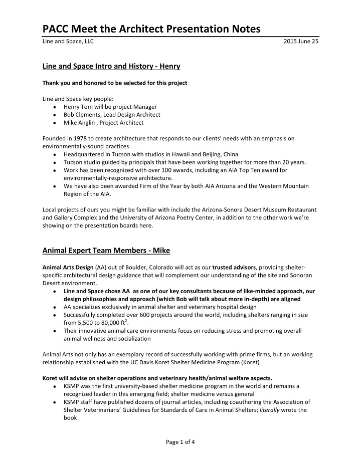 pacc meet the architect presentation notes