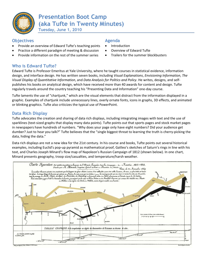 presentation boot camp aka tufte in twenty minutes