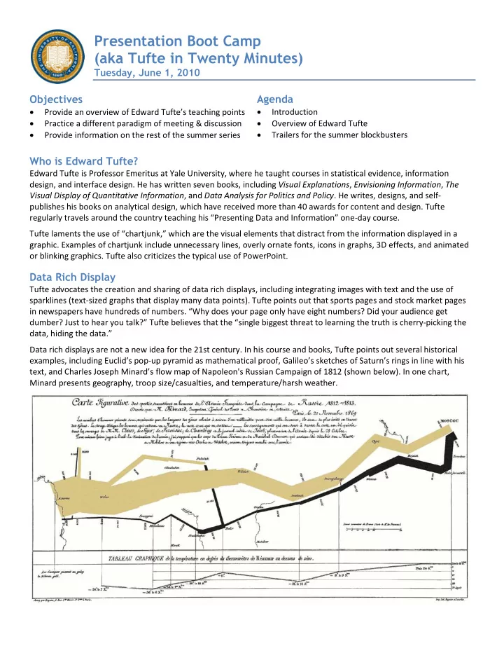 presentation boot camp aka tufte in twenty minutes