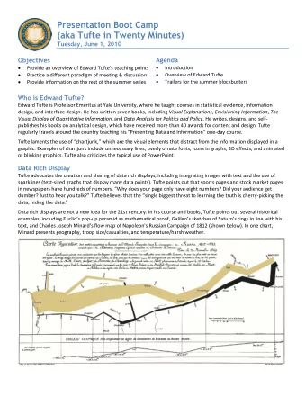 Presentation Boot Camp  (aka Tufte in Twenty Minutes) Tuesday, June 1, 2010  Objectives  Agenda