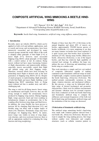 COMPOSITE ARTIFICIAL WING MIMICKING A BEETLE HIND-  WING Q.V. Nguyen 1 , N.S. Ha 1 , H.C. Park 1* ,
