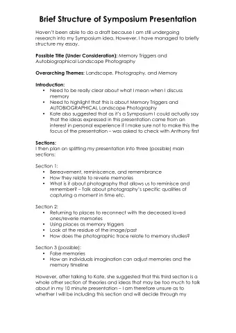 Brief Structure of Symposium Presentation    Havent been able to do a draft because I am still