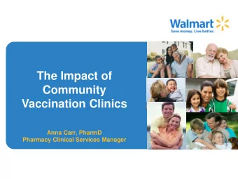 The Impact of  Community  Vaccination Clinics  Anna Carr, PharmD  Pharmacy Clinical Services