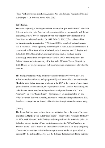 1 Body -Art Performance from Latin America: Ana Mendieta and Regina Jos Galindo in Dialogue