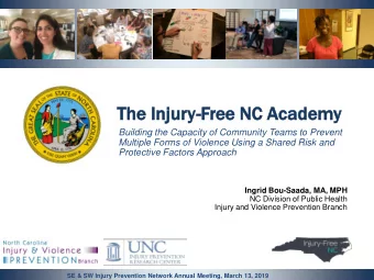 The Inj  njury-Free  ee NC  NC Academ  demy  Building the Capacity of Community Teams to Prevent
