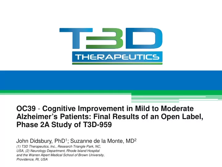 oc39 cognitive improvement in mild to moderate alzheimer