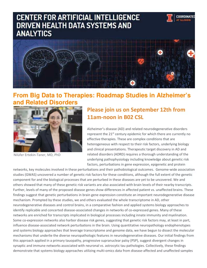 from big data to therapies roadmap studies in alzheimer s