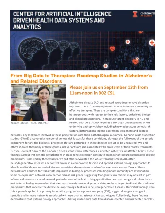 From Big Data to Therapies: Roadmap Studies in Alzheimers  and Related Disorders  Please join us