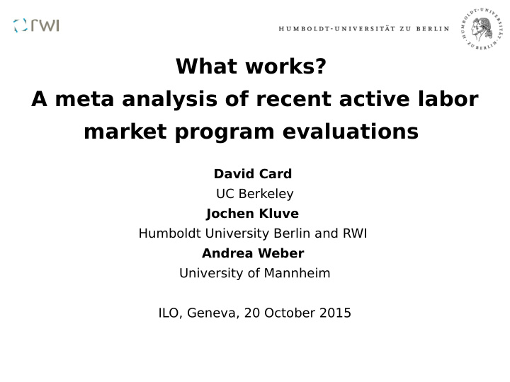 what works a meta analysis of recent active labor market