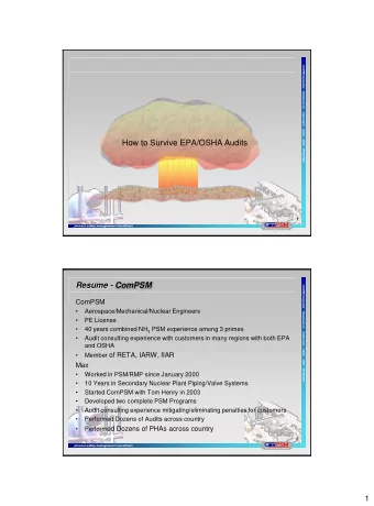 How to Survive EPA/OSHA Audits  1  Resume - ComPSM  ComPSM    Aerospace/Mechanical/Nuclear