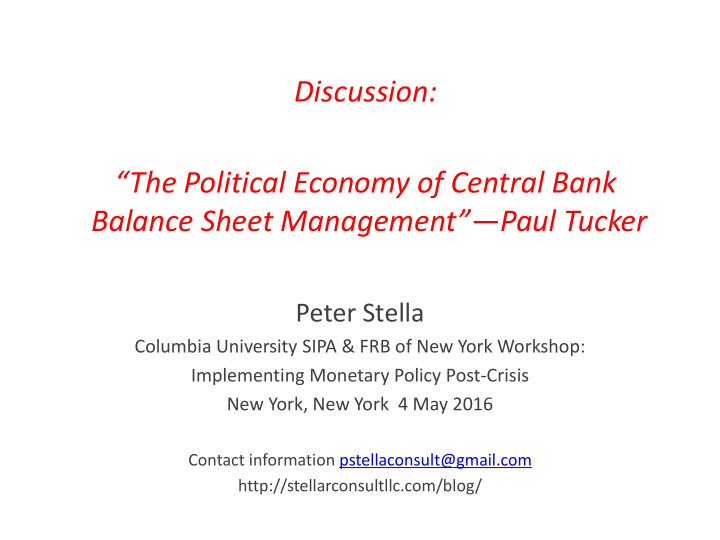 the political economy of central bank balance sheet