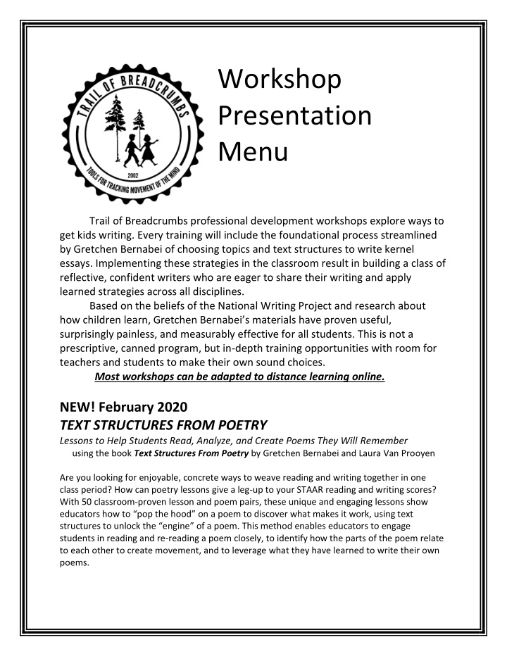 workshop presentation menu